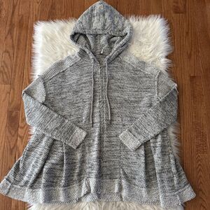 Free People Jacket Women’s XS Hooded Full Zip Oversized Gray Lagenlook Boho Knit